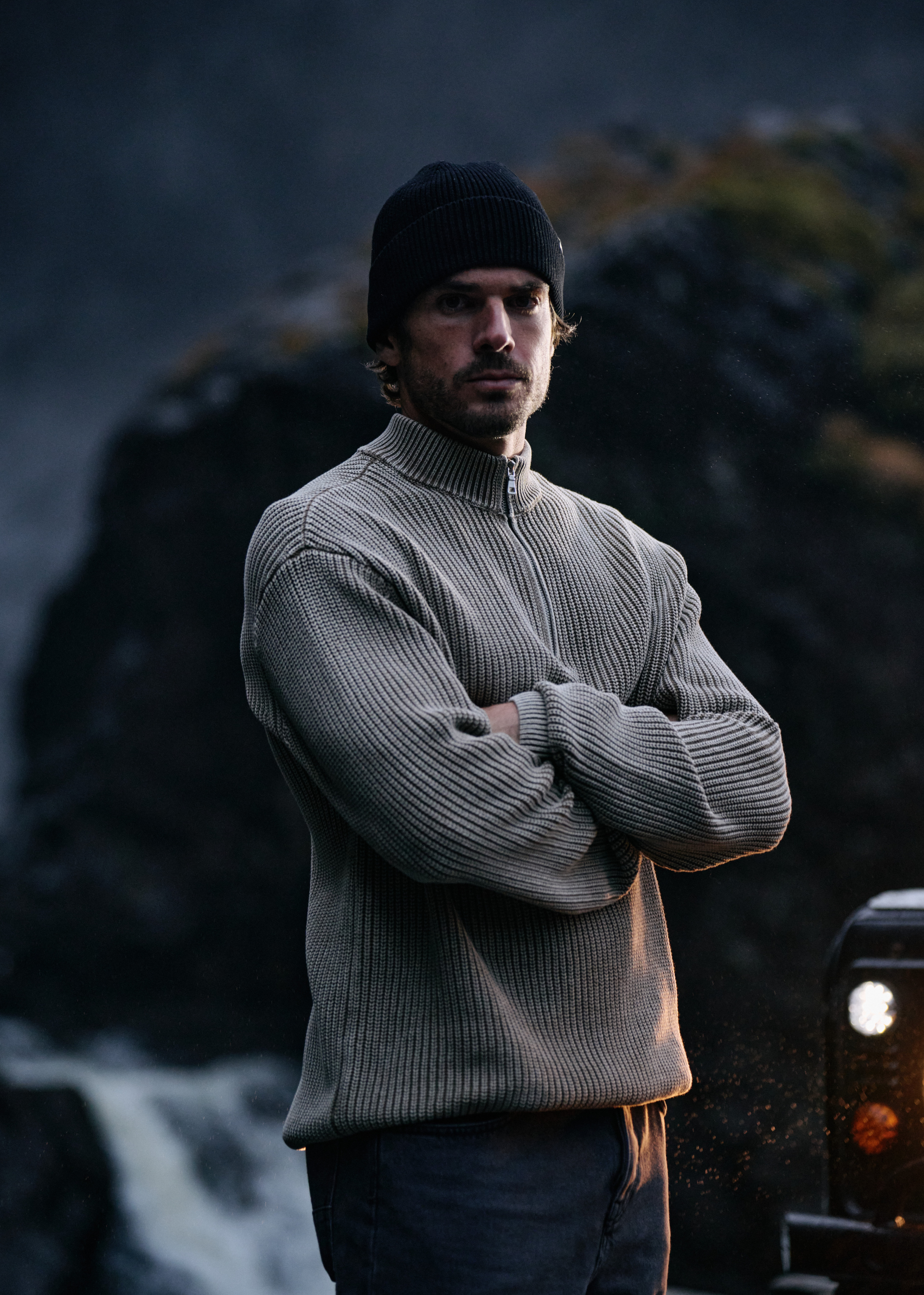 Washed Half Zip Knit - Olive Green