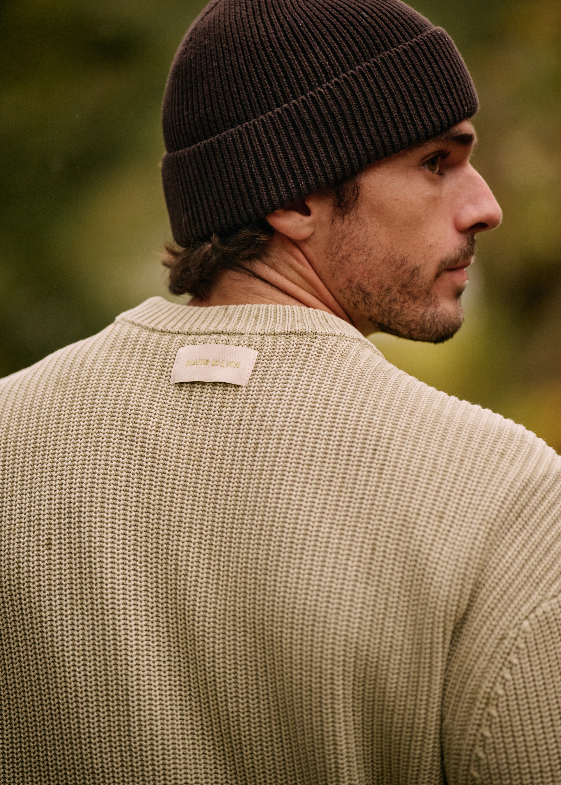 Gewaschener Strickpullover mit Rundhalsausschnitt – Schiefergrün