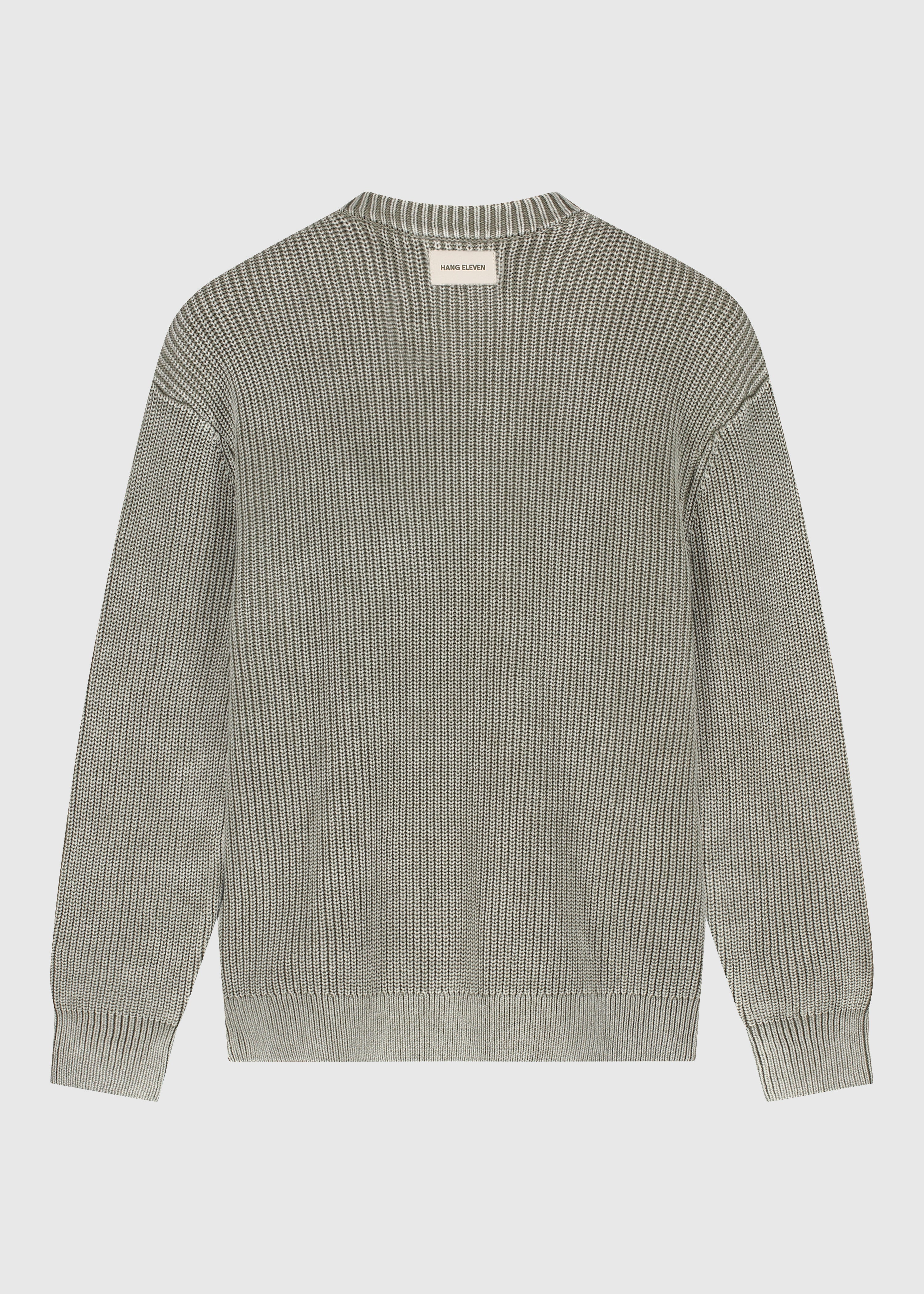 Verwaschener Strickpullover mit Rundhalsausschnitt – Olivgrün