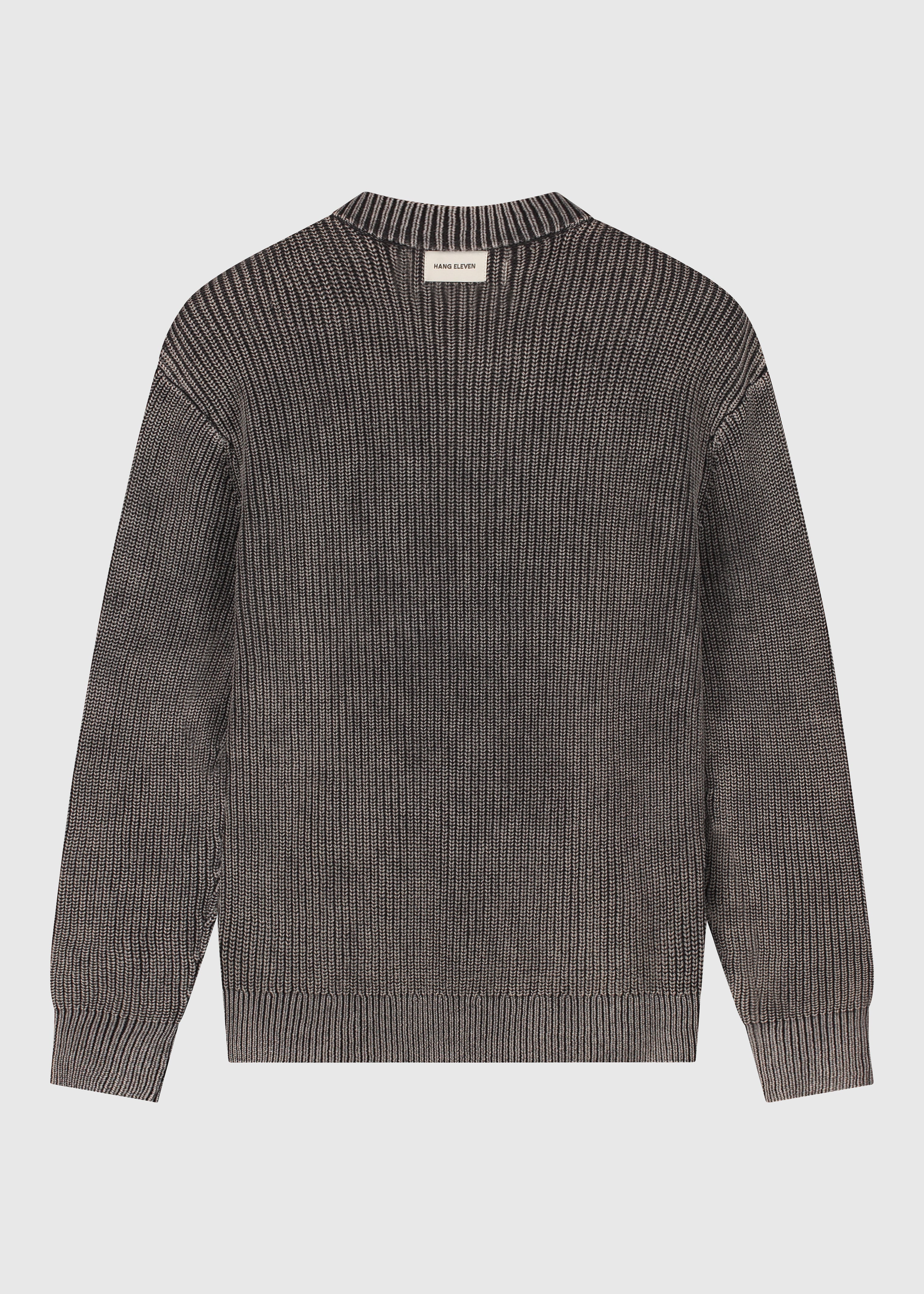 Gewaschener Strickpullover mit halbem Reißverschluss – Anthrazit