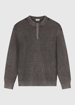 Gewaschener Strickpullover mit halbem Reißverschluss – Anthrazit