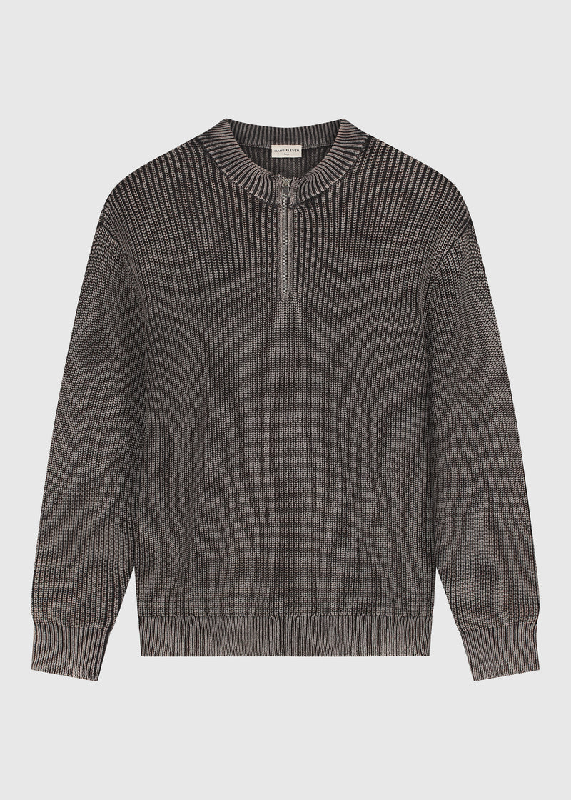 Washed Half Zip Knit - Acid Wash