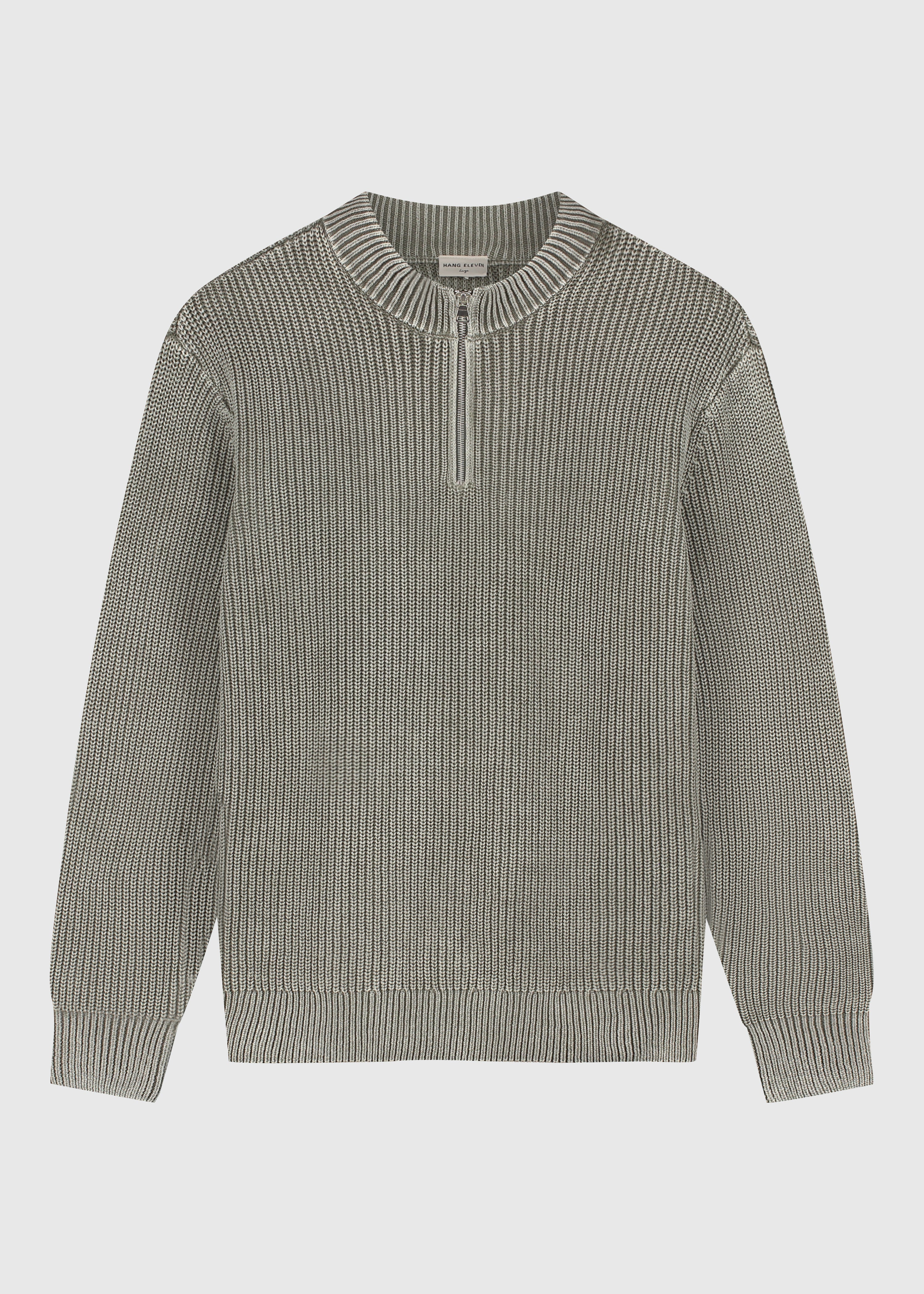 Washed Half Zip Knit - Olive Green