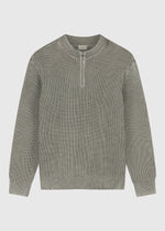 Washed Half Zip Knit - Olive Green
