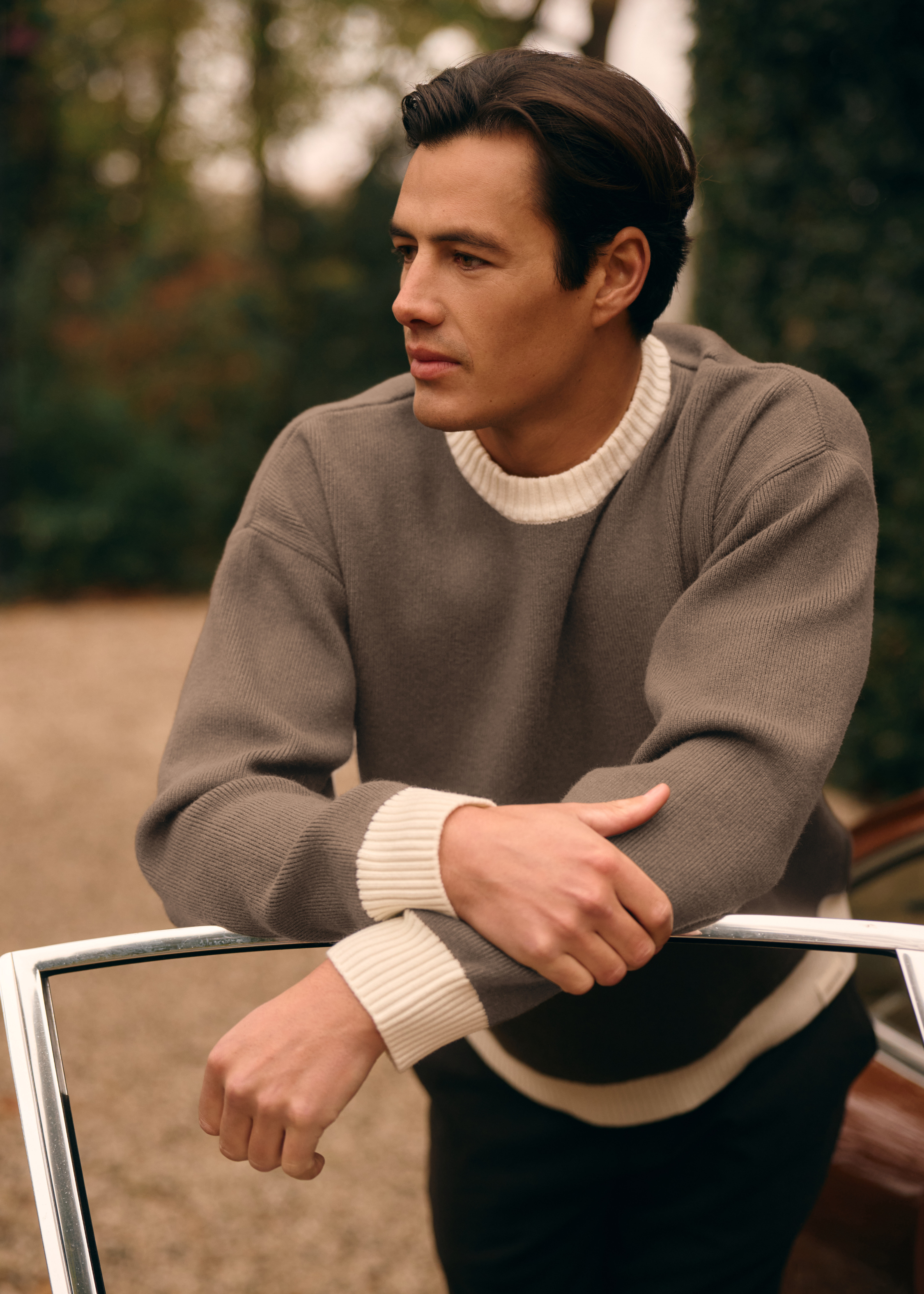 Contrast Knit Crewneck - Grey