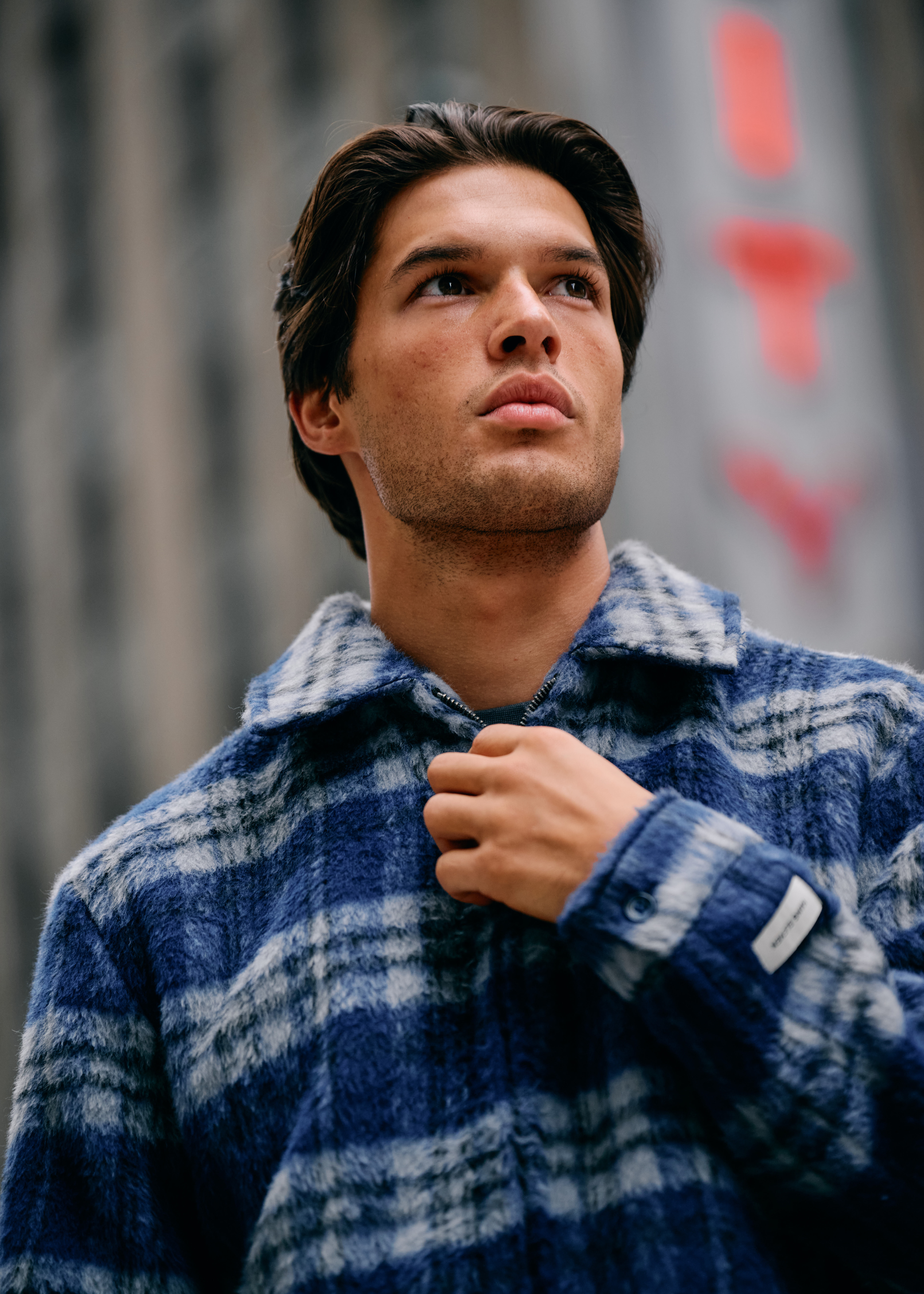 Hairy Check Jacket - Navy