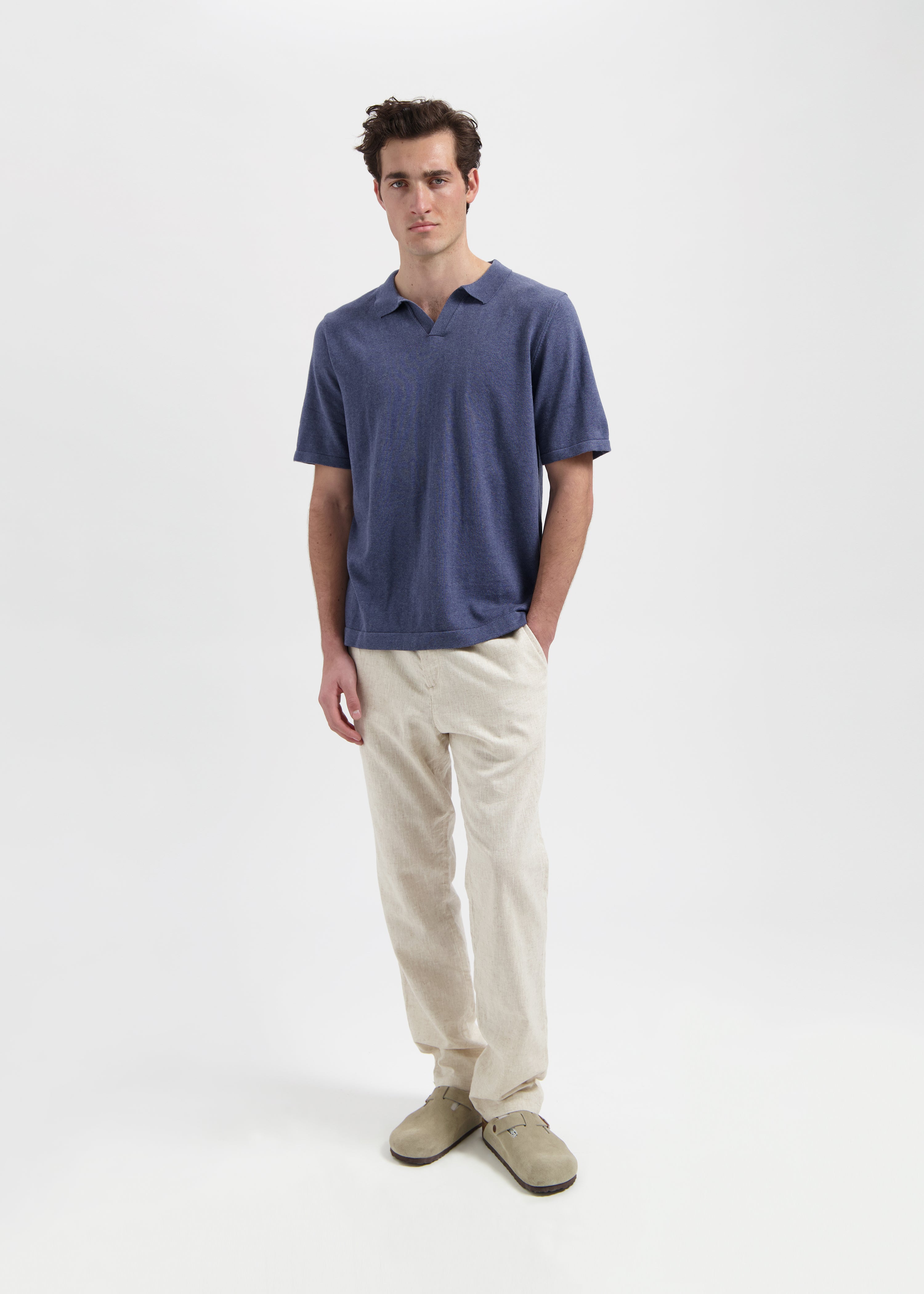 Knitted Polo - Blue Melange