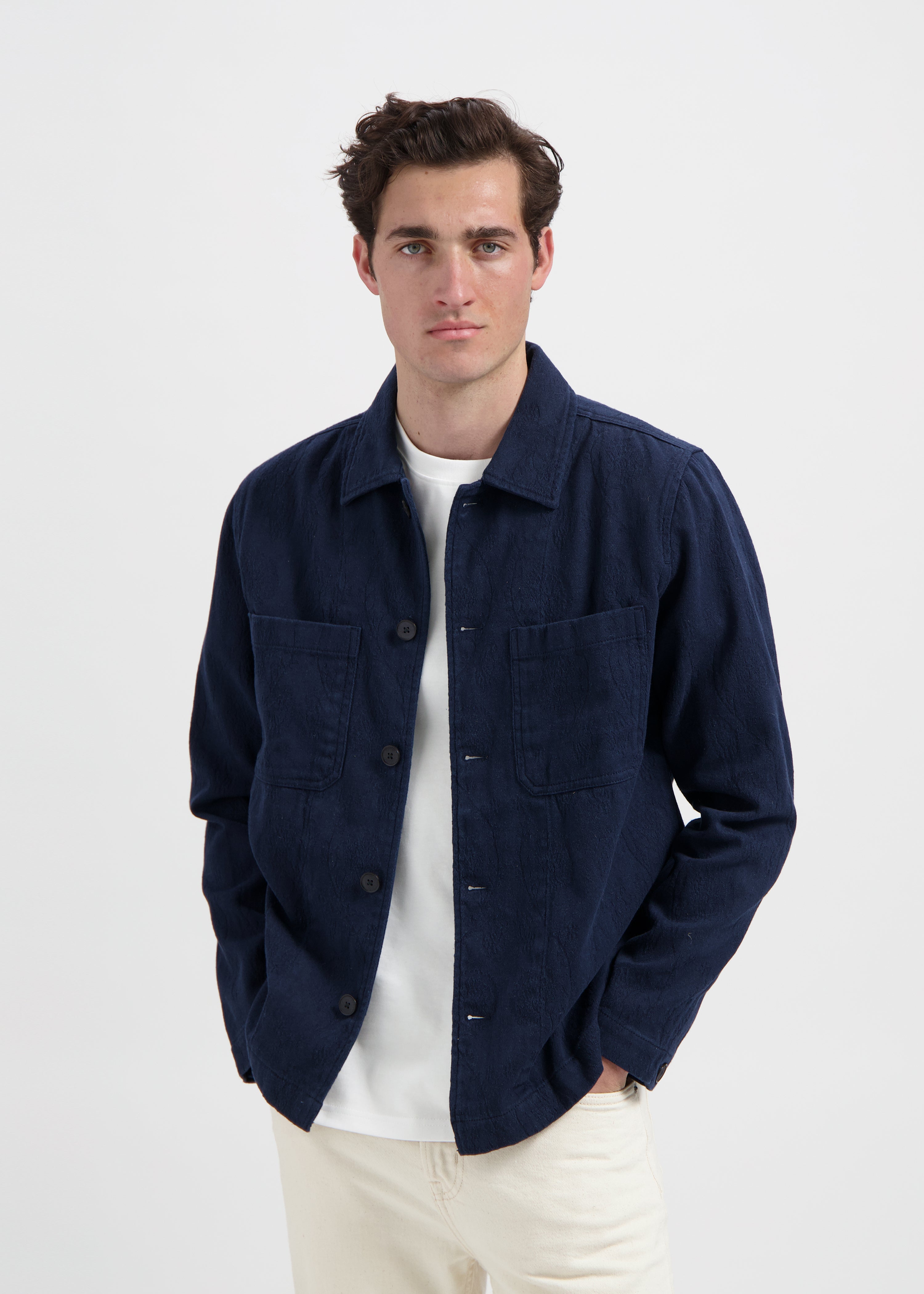 Jacquard Overshirt - Navy Blue