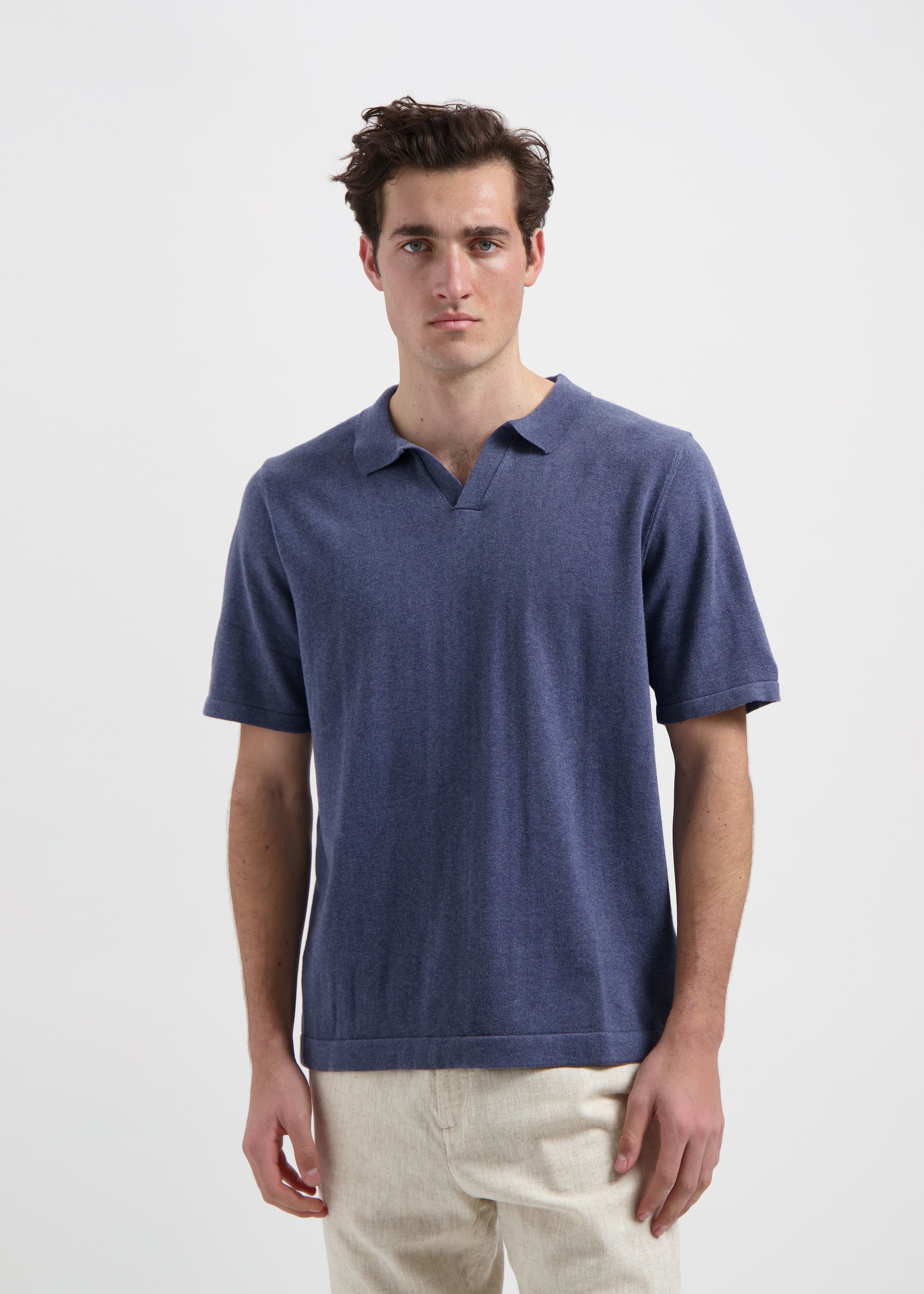 Knitted Polo - Blue Melange