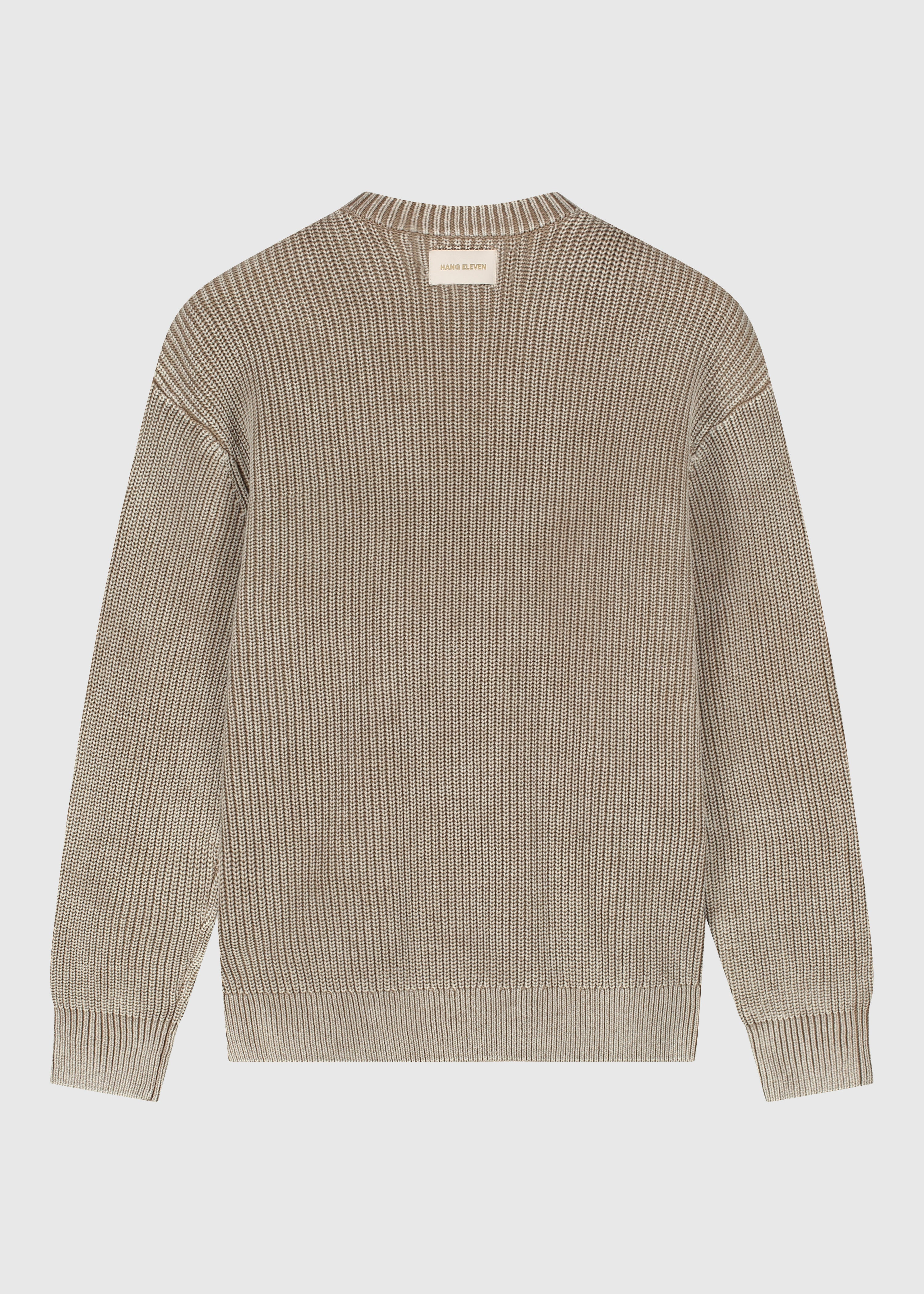 Verwaschener Strickpullover mit Rundhalsausschnitt – Dunkelsand