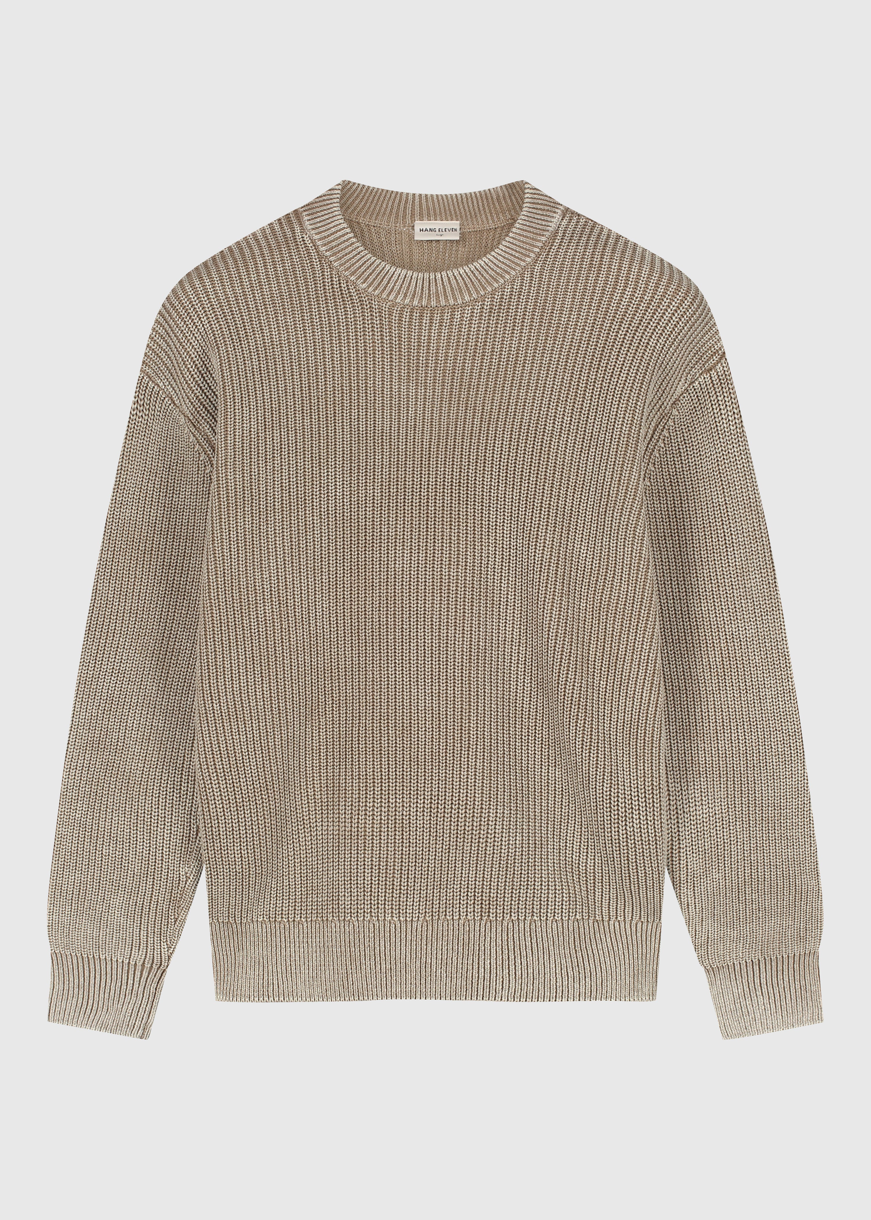 Verwaschener Strickpullover mit Rundhalsausschnitt – Dunkelsand