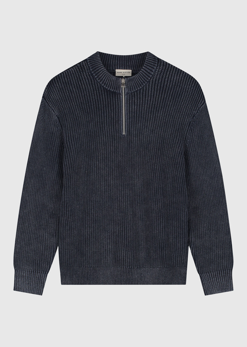 Washed Half Zip Knit - Navy Blue