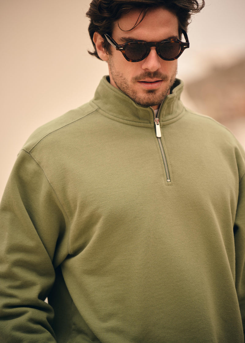Pull demi-zip vintage délavé - Vert mousse