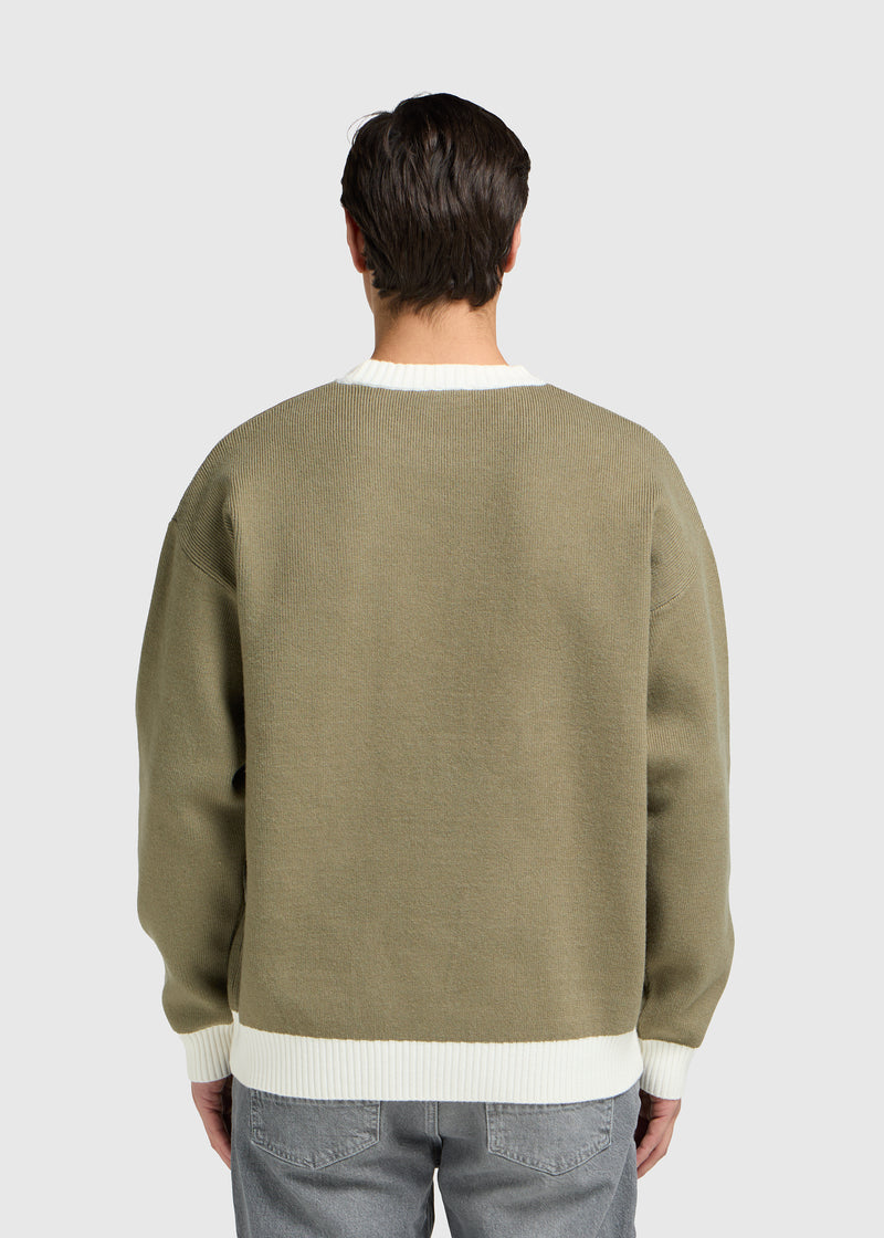 Pull ras du cou en maille contrastée - Vert