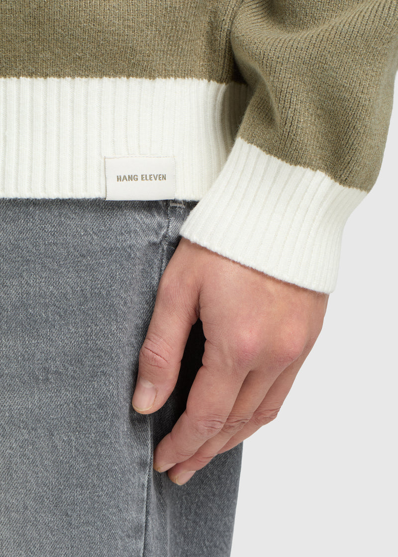 Pull ras du cou en maille contrastée - Vert