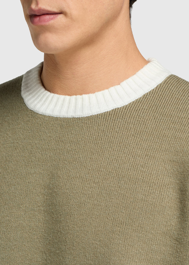 Pull ras du cou en maille contrastée - Vert