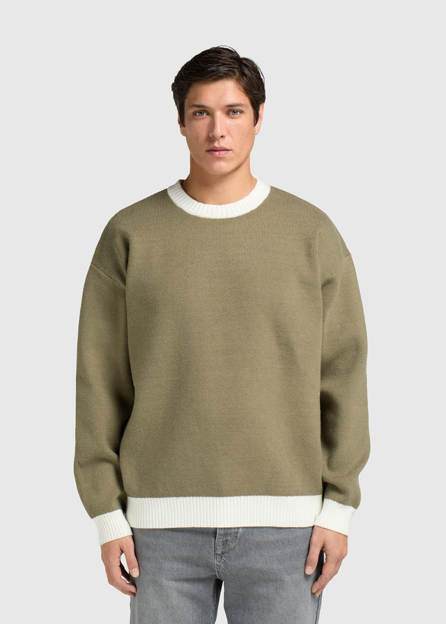 Pull ras du cou en maille contrastée - Vert