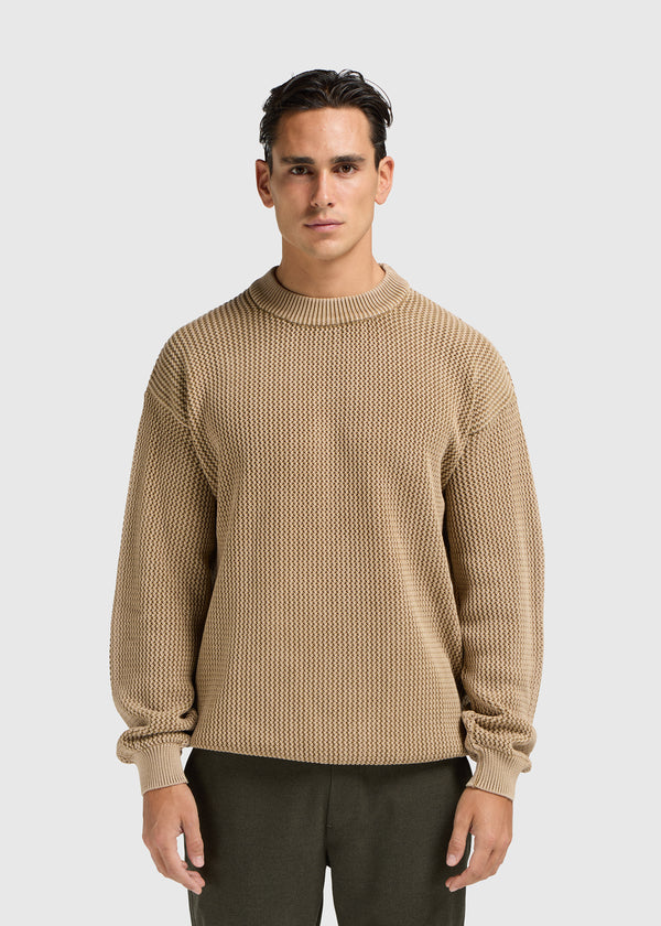 Oversized Knit Crewneck - Washed Brown