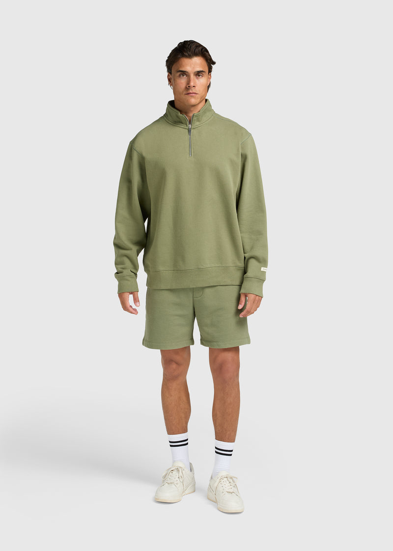 Pull demi-zip vintage délavé - Vert mousse