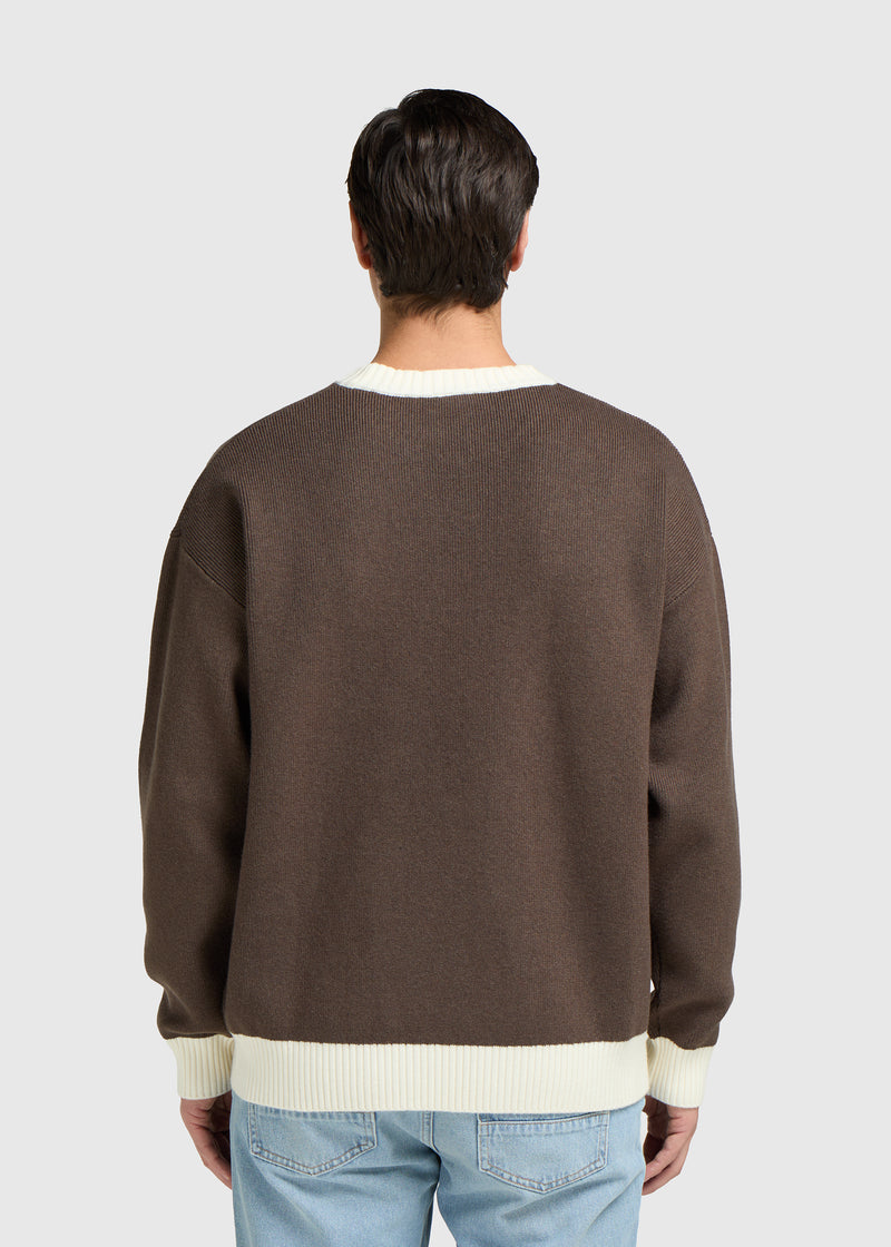 Contrast Knit Crewneck - Brown
