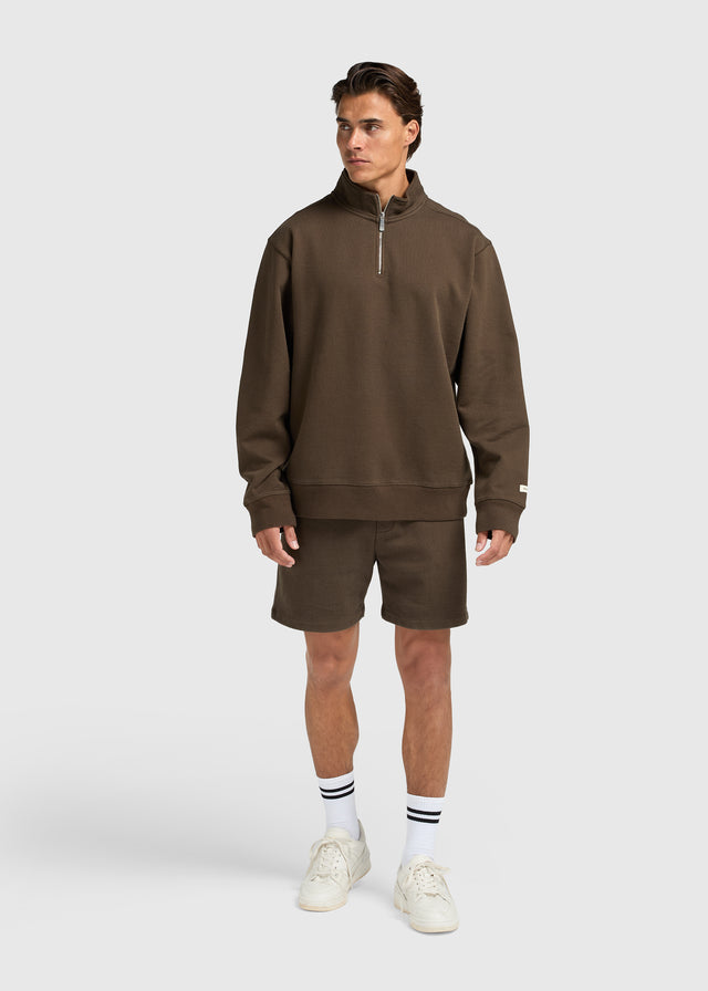 Vintage-Pullover mit halbem Reißverschluss – Braun