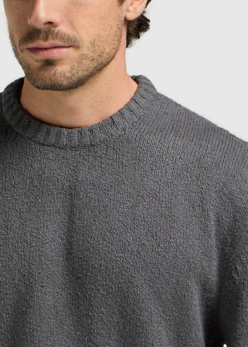 Hochwertiger Strickpullover mit Rundhalsausschnitt – Anthrazit 