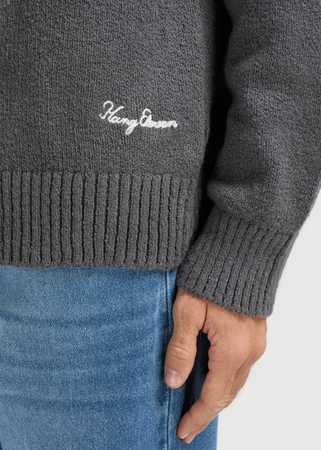 Hochwertiger Strickpullover mit Rundhalsausschnitt – Anthrazit 
