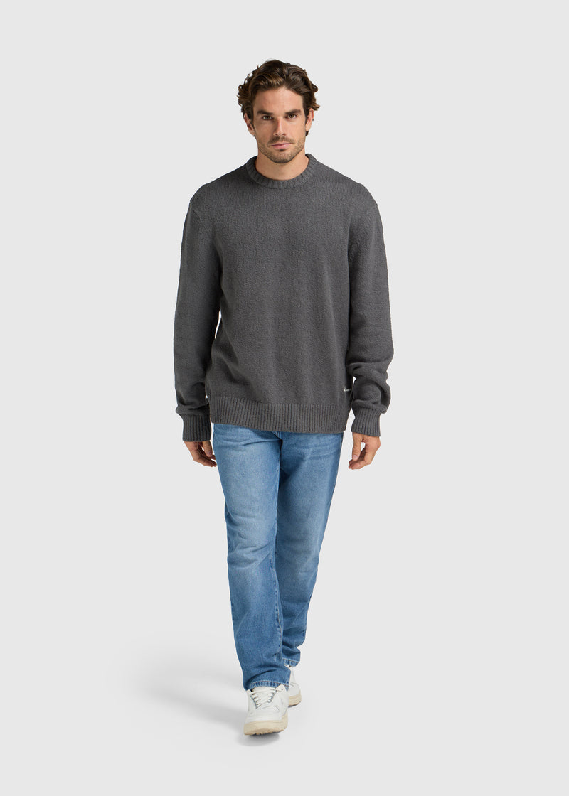 Hochwertiger Strickpullover mit Rundhalsausschnitt – Anthrazit 