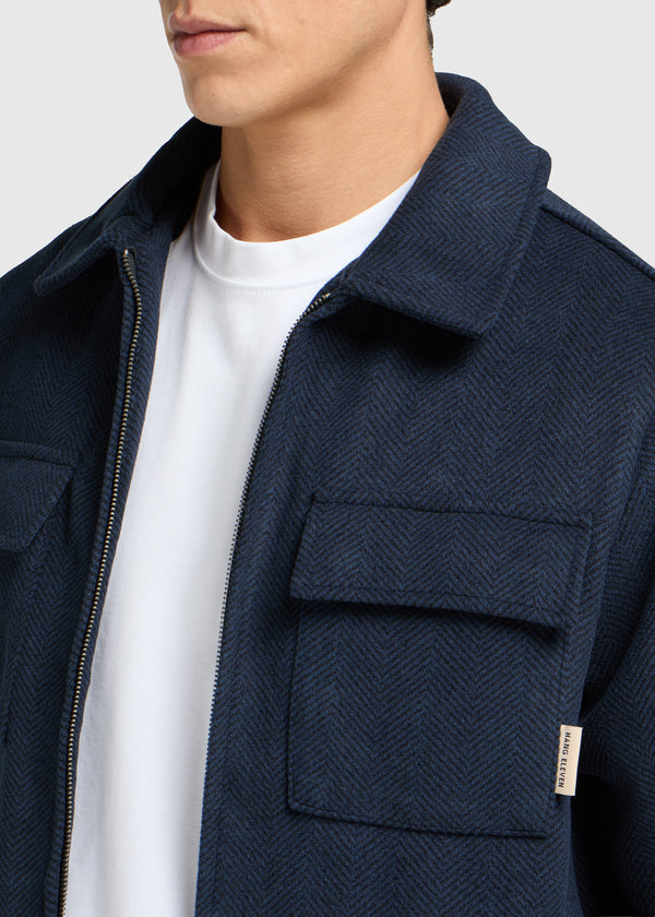 Herringbone Zip Overshirt - Navy