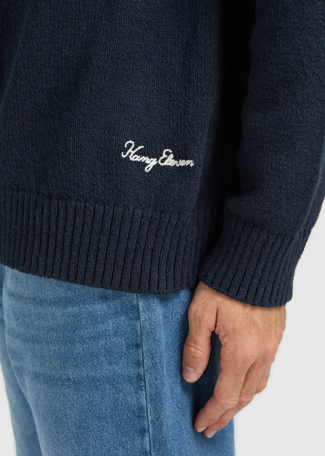 Col rond en tricot de qualité supérieure - Bleu marine