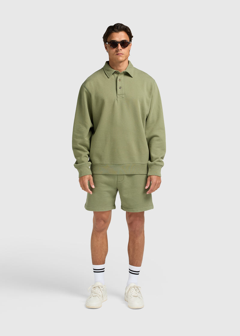 Polo de rugby vintage délavé - Vert mousse 