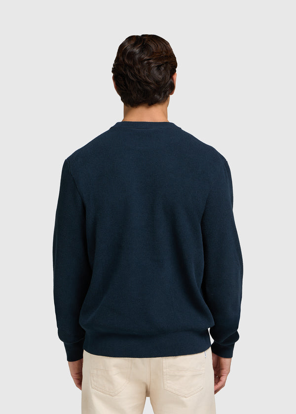 Pull ras du cou en maille structurée - Bleu marine 