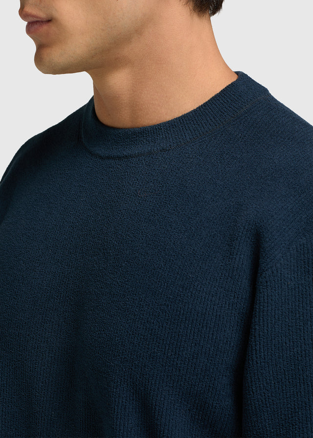 Pull ras du cou en maille structurée - Bleu marine 