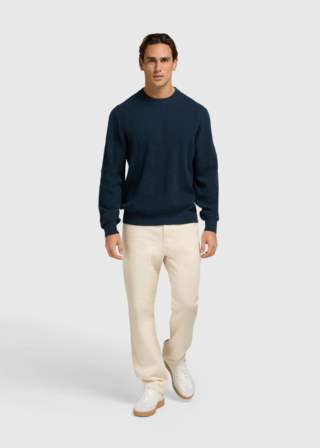 Pull ras du cou en maille structurée - Bleu marine 