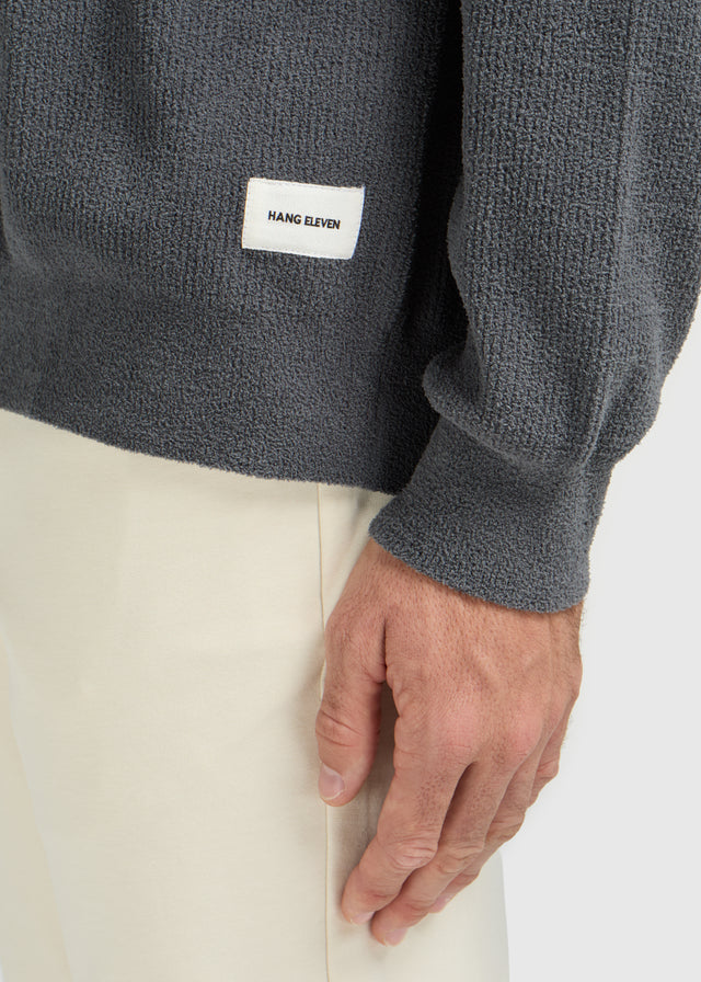 Pull ras du cou en maille structurée - Gris ardoise