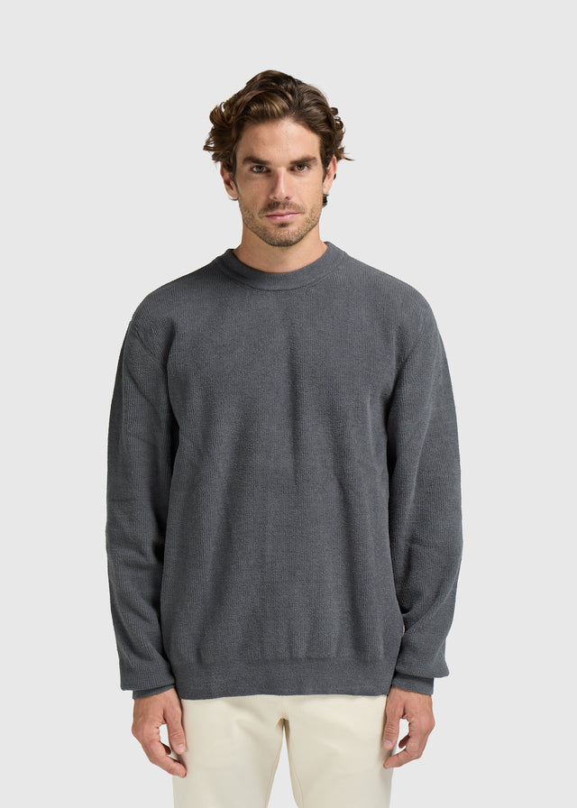 Pull ras du cou en maille structurée - Gris ardoise