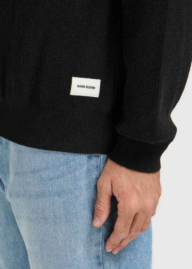 Pull ras du cou en maille structurée - Noir minuit 