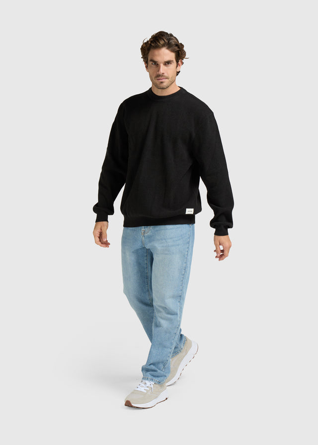 Pull ras du cou en maille structurée - Noir minuit 
