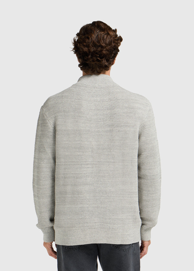 Strukturierter Strickpullover mit halbem Reißverschluss – Grau Melee
