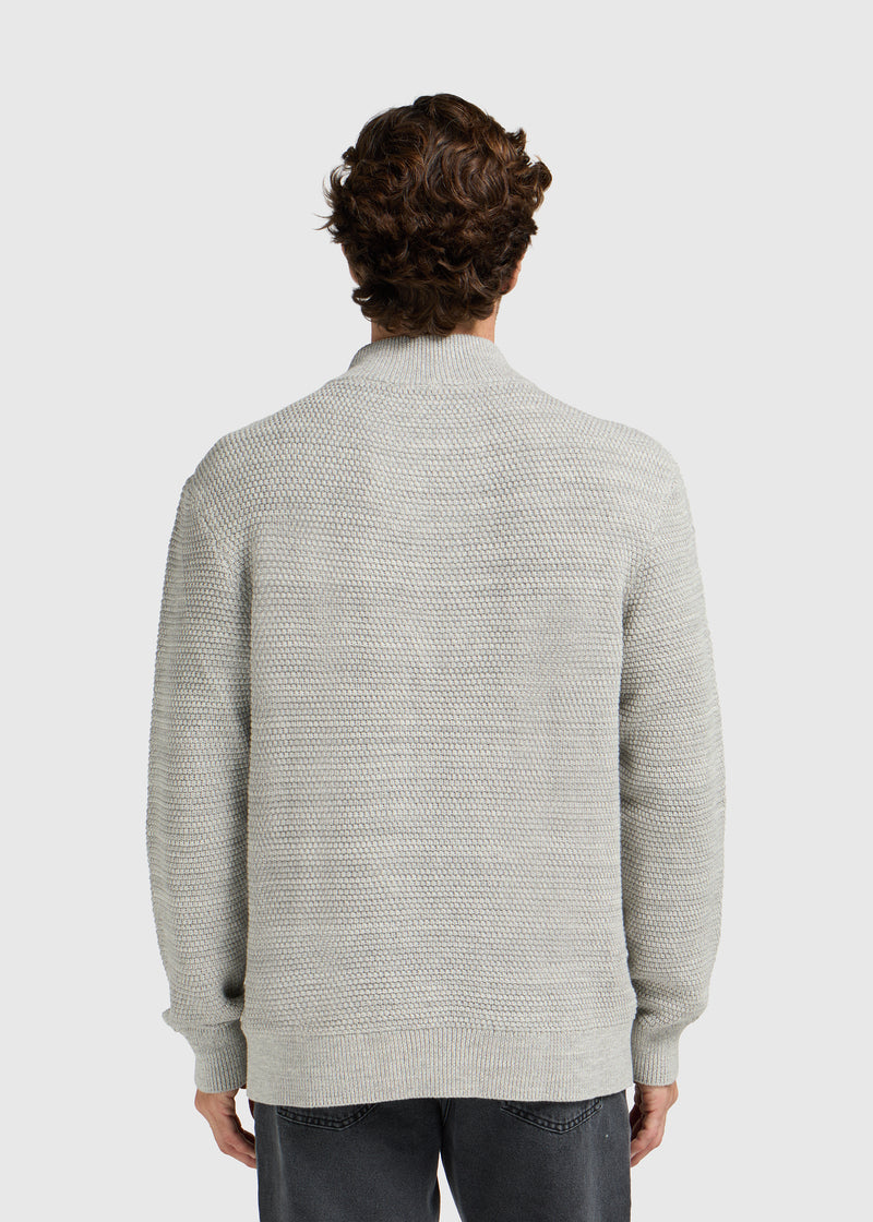 Strukturierter Strickpullover mit halbem Reißverschluss – Grau Melee