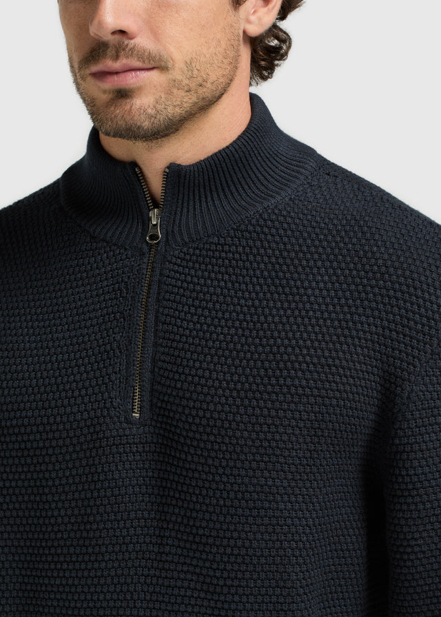 Structure, demi-zip, tricot - Mélange marine
