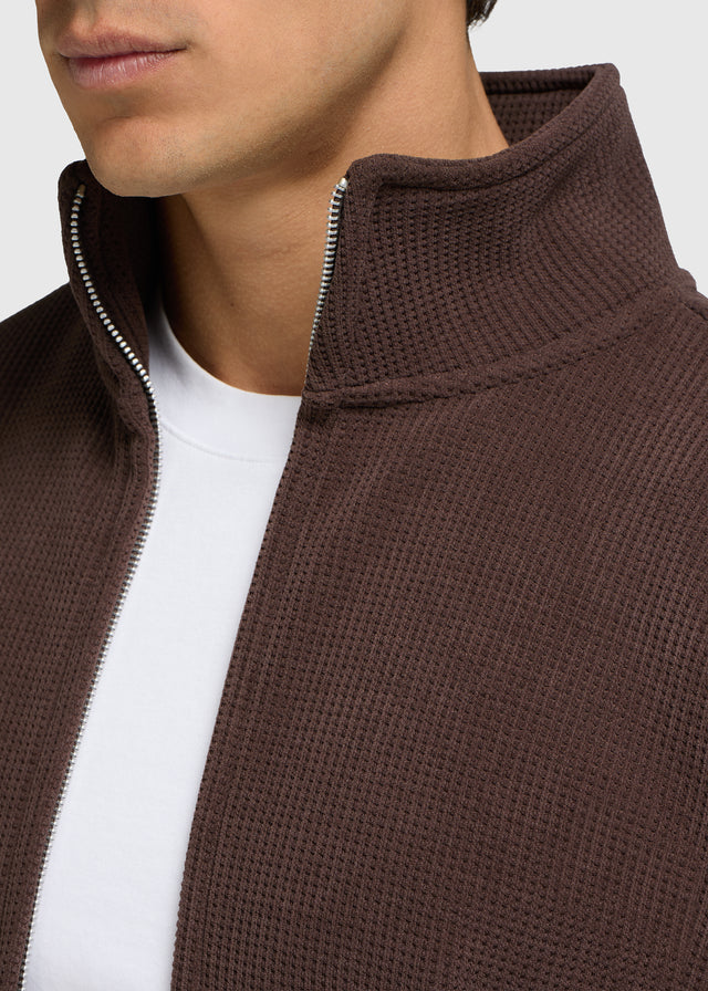 Waffle Full Zip - Dark Brown