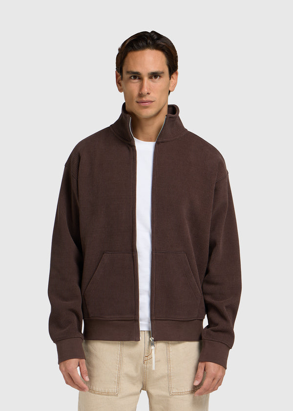 Waffle Full Zip - Dark Brown