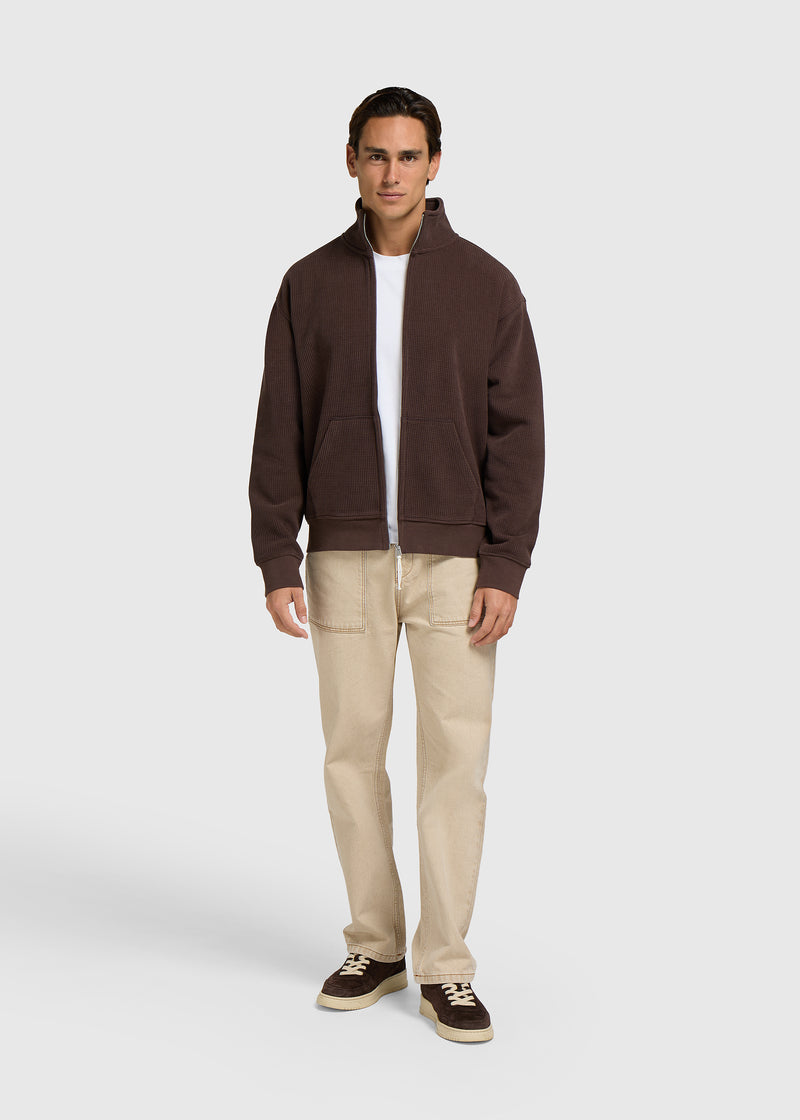 Waffle Full Zip - Dark Brown