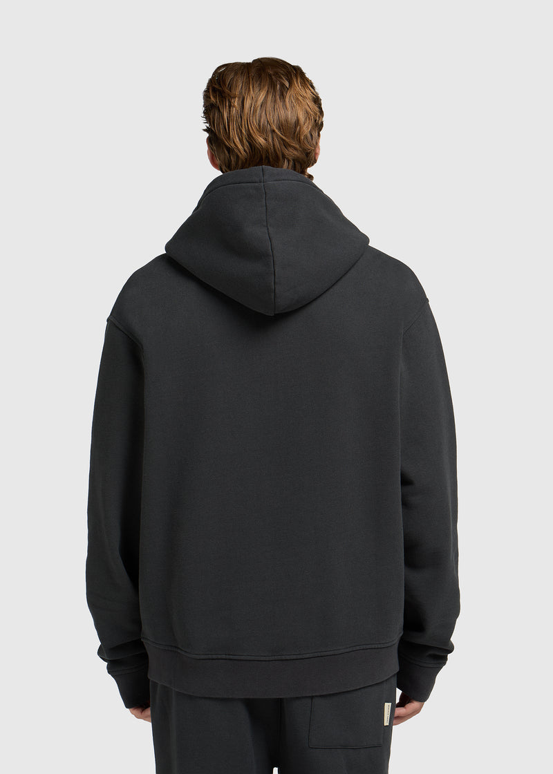Vintage Washed Zip Hoodie - Off Black