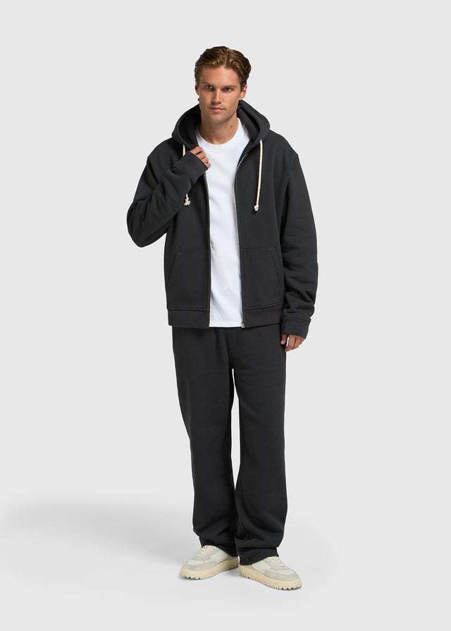 Vintage Washed Zip Hoodie - Off Black