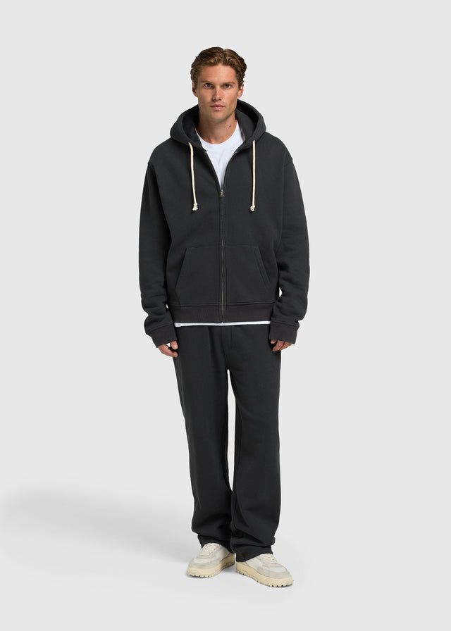 Vintage Washed Zip Hoodie - Off Black