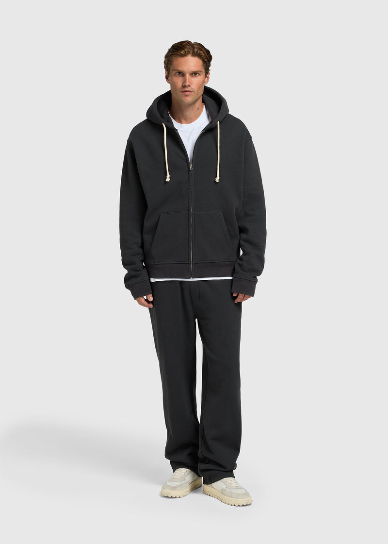 Vintage Washed Zip Hoodie - Off Black