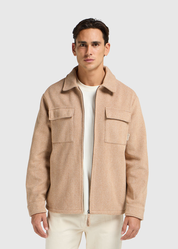 Herringbone Overshirt Zip - Camel