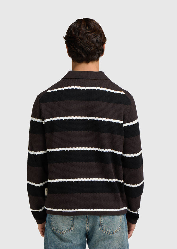 Crochet Stripe Polo - Brown
